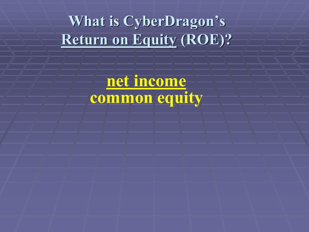 What is CyberDragon’s Return on Equity (ROE)? net income common equity